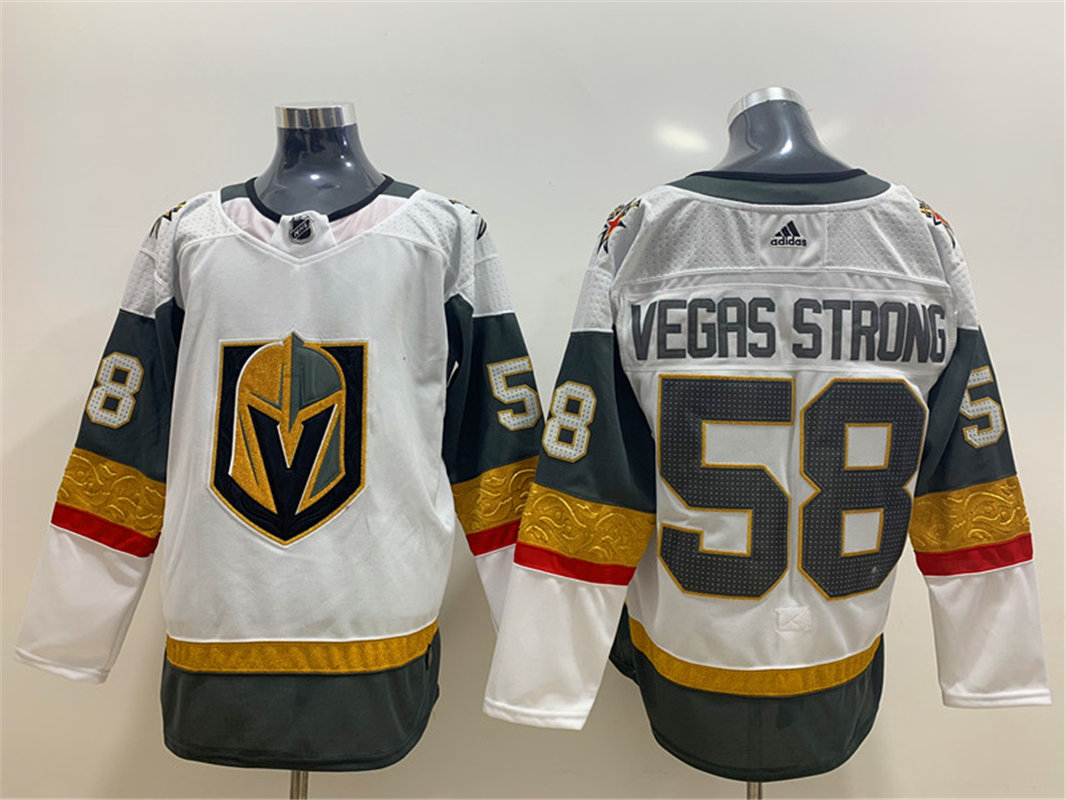 Men's Vegas Golden Knights #58 Victims Vegas Strong Adidas White Jersey Stitched