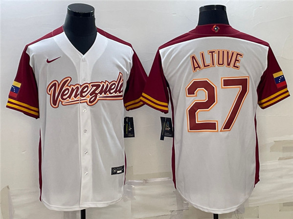 Men's Venezuela Baseball #27 Jose? Altuve 2023 White World Baseball Classic Stitched Jersey