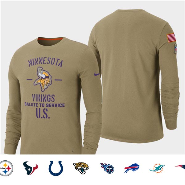 Men's Vikings Tan 2019 Salute to Service Sideline Long Sleeve T-Shirt