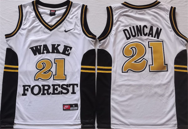 Men's Wake Forest Demon Deacons #21 Tim Duncan College Basketball Nike White Swingman Jersey 