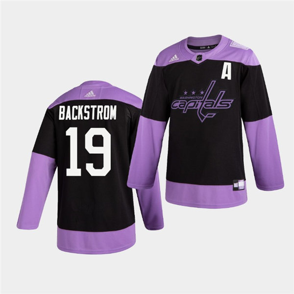 Men's Washington Capitals #19 Nicklas Backstrom Hockey Fights Cancer Practice Jersey Stitched
