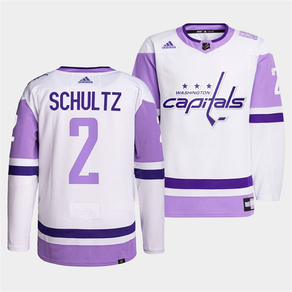 Men's Washington Capitals #2 Justin Schultz adidas White Purple Hockey Fights Cancer Primegreen Practice Player Jersey