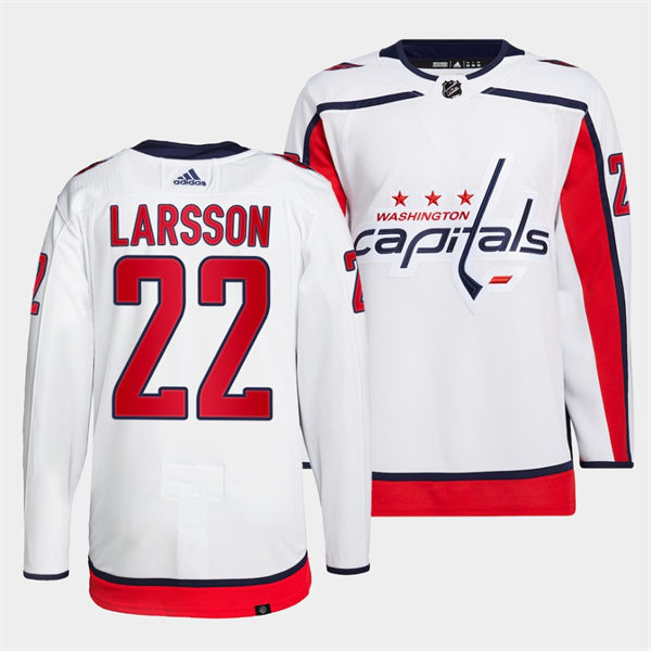 Men's Washington Capitals #22 Johan Larsson adidas Away White Jersey Stitched