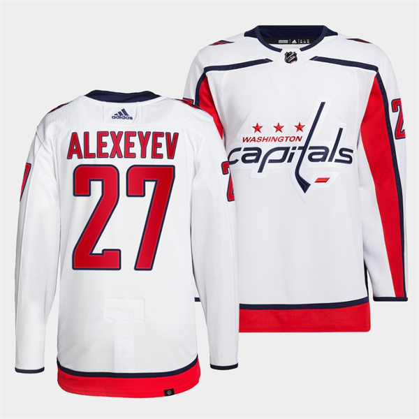 Men's Washington Capitals #27 Alexander Alexeyev adidas Away White Jersey