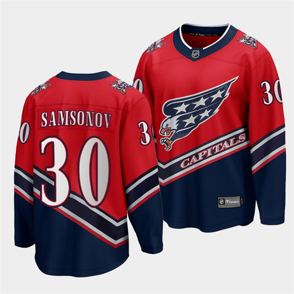 Men's Washington Capitals #30 Ilya Samsonov Red 2021 REVERSE RETRO JERSEYS