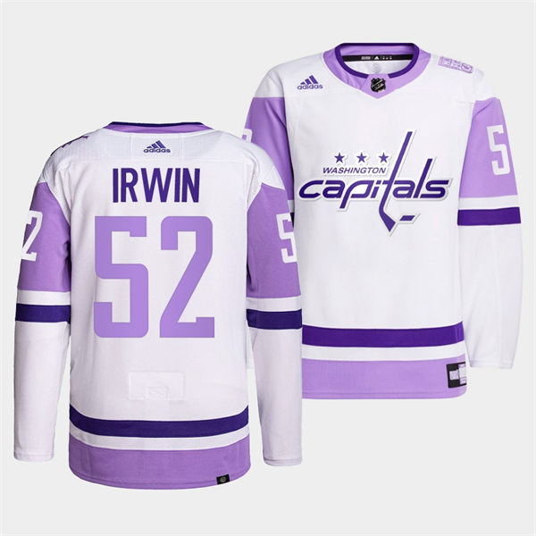 Men's Washington Capitals #52 Matt Irwin adidas White Purple Hockey Fights Cancer Primegreen Practice Player Jersey Stitched