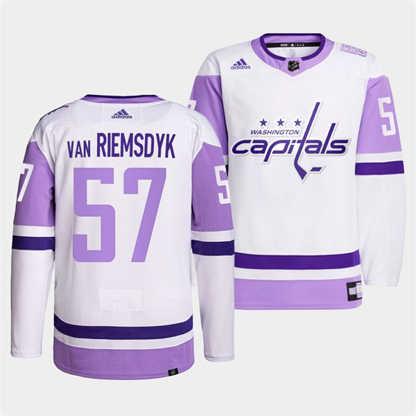 Men's Washington Capitals #57 Trevor van Riemsdyk adidas White Purple Hockey Fights Cancer Primegreen Practice Player Jersey