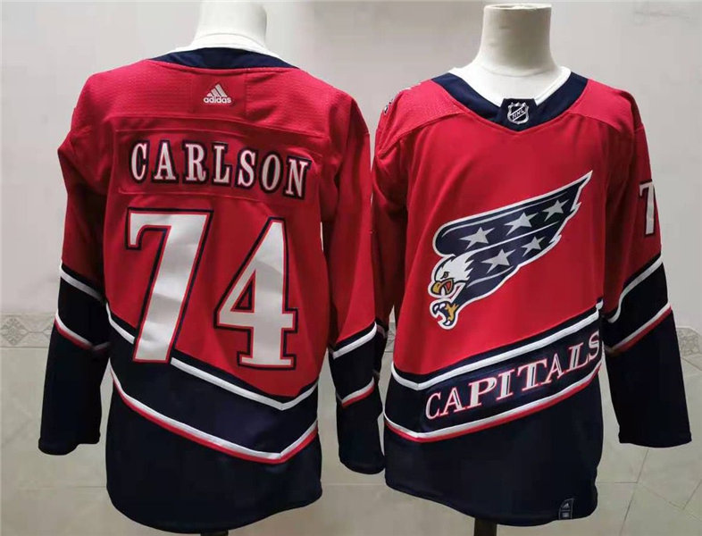 Men's Washington Capitals #74 John Carlson 2021 Red Adidas NHL REVERSE RETRO JERSEYS Stitched