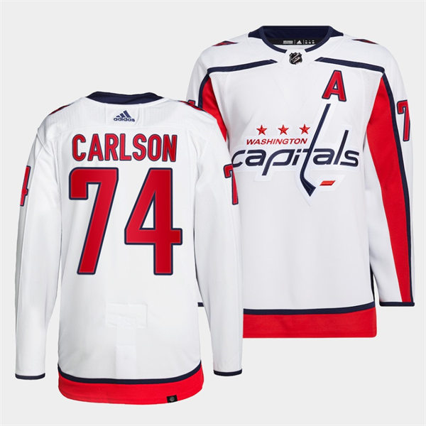Men's Washington Capitals #74 John Carlson adidas Away White Jersey Stitched