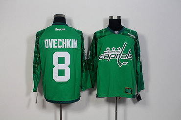 Men's Washington Capitals #8 Alexander Ovechkin Green Stitched St. Patrick's Day Replica NHL Jersey