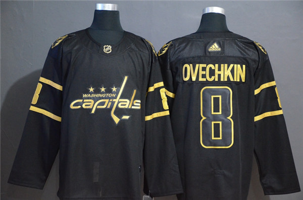 Men's Washington Capitals #8 Alexander Ovechkin adidas Black Golden Edtion Jersey Stitched