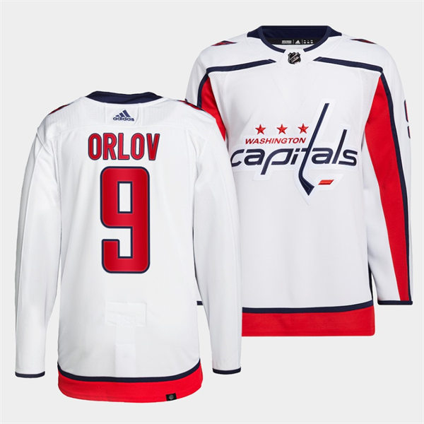 Men's Washington Capitals #9 Dmitry Orlov adidas Away White Jersey Stitched