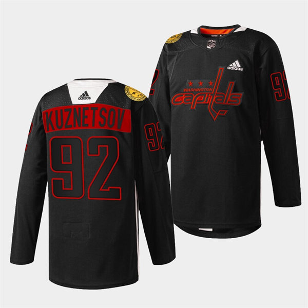 Men's Washington Capitals #92 Evgeny Kuznetsov 2022 Black History Night special warmup Jersey Stitched