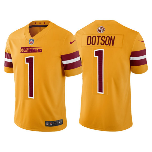 Men's Washington Commanders #1 Jahan Dotson Nike Gold Color Rush Football Jersey