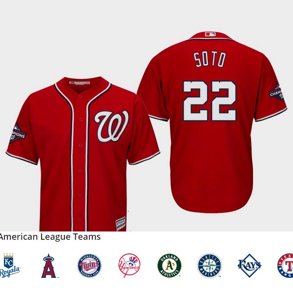 Men's Washington Nationals #22 Juan Soto 2019 World Series Champions Cool Base Alternate Red Jersey