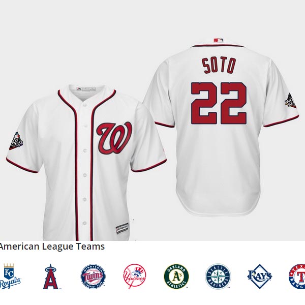 Men's Washington Nationals #22 Juan Soto White 2019 World Series Bound Cool Base Jersey