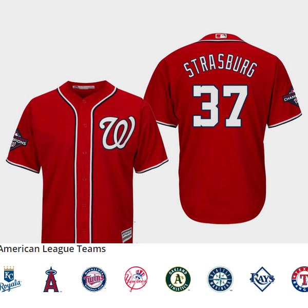 Men's Washington Nationals #37 Stephen Strasburg 2019 World Series Champions Cool Base Alternate Red Jersey
