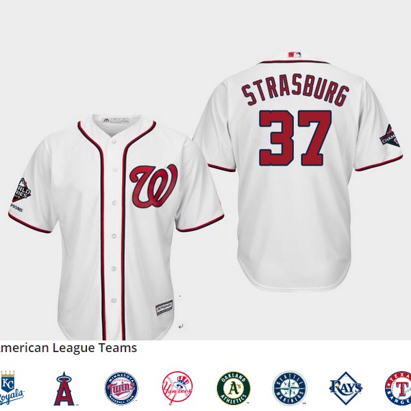 Men's Washington Nationals #37 Stephen Strasburg 2019 World Series Champions Cool Base Home White Jersey