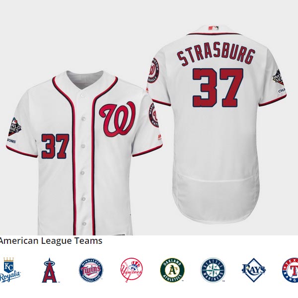Men's Washington Nationals #37 Stephen Strasburg 2019 World Series Champions Flex Base Home White Jerse