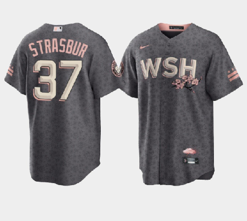 Men's Washington Nationals #37 Stephen Strasburg 2022 Grey City Connect Cherry Blossom Cool Base Stitched Jersey