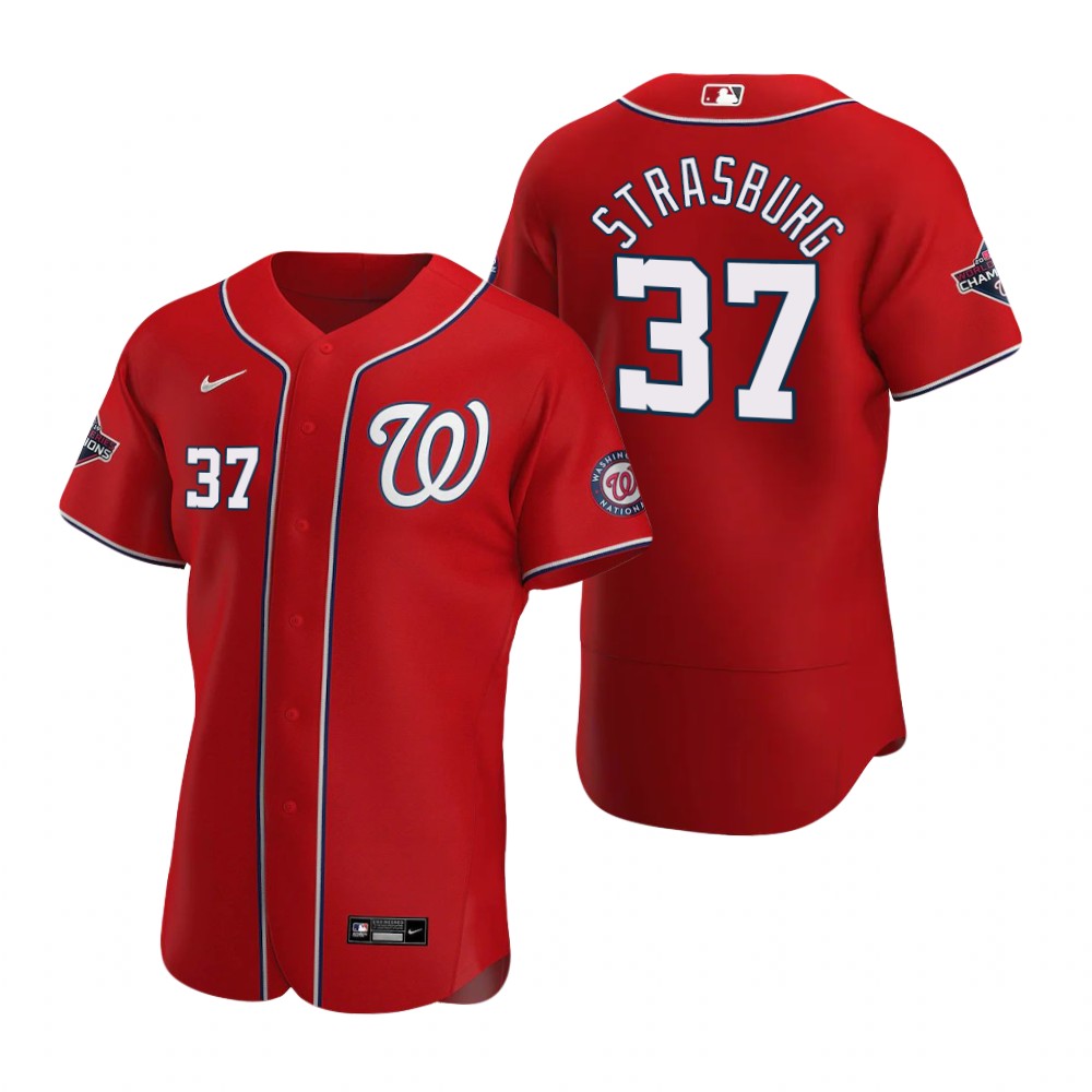Men's Washington Nationals #37 Stephen Strasburg Scarlet Authentic 2020 Alternate Patch Jersey