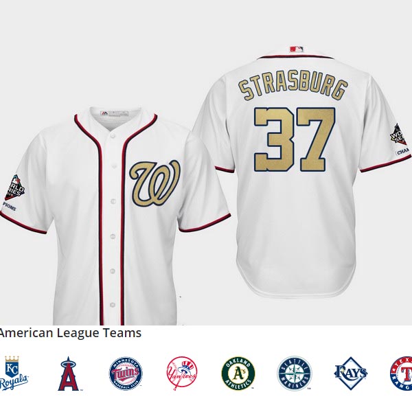 Men's Washington Nationals #37 Stephen Strasburg White 2019 World Series Champions Gold Program Cool Base Jersey
