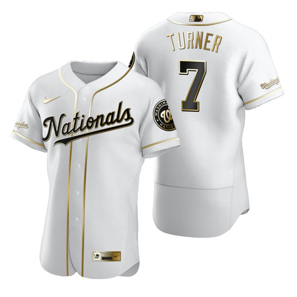 Men's Washington Nationals #7 Trea Turner Nike White Authentic Golden Edition Jersey