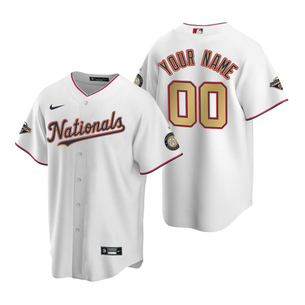 Men's Washington Nationals Custom Nike 2020 White Gold Program Champion Jersey1