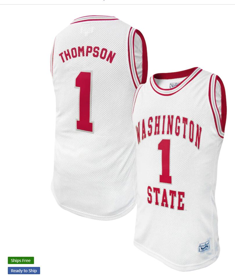 Men's Washington State Cougars #1 Klay Thompson White Retro College Basketball Alumni Jersey 