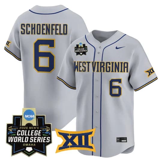 Men's West Virginia Mountaineers 2026 World Series Patch Vapor Premier Limited Jersey - All Stitched Paul Schoenfeld # 6