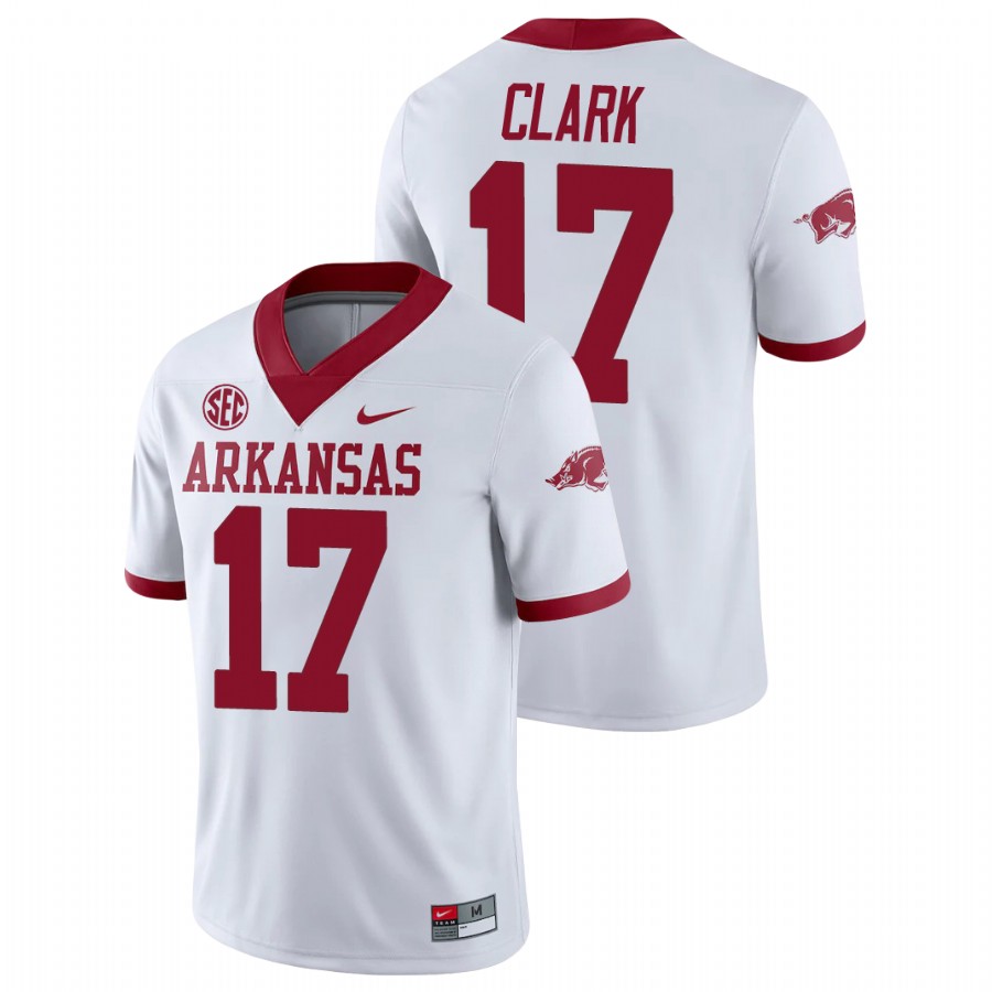 Men's White Arkansas Razorbacks Hudson Clark College Football Alternate Game Jersey