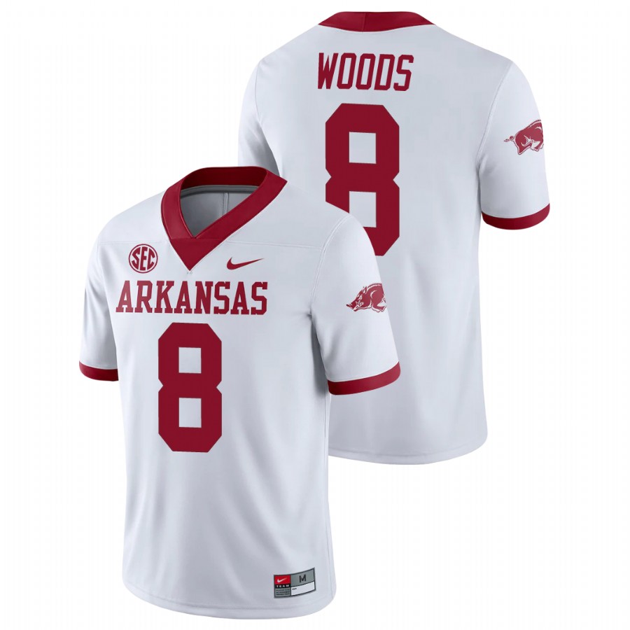 Men's White Arkansas Razorbacks Mike Woods College Football Alternate Game Jersey