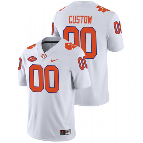 Men's White Clemson Tigers Custom College Football Away Game Jersey