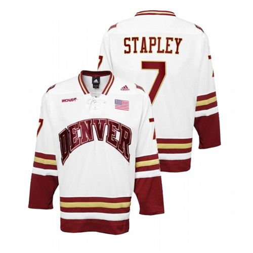 Men's White Denver Pioneers Brett Stapley College Hockey Premier Jersey