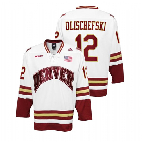 Men's White Denver Pioneers Kohen Olischefski College Hockey Premier Jersey