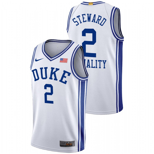 Men's White Duke Blue Devils DJ Steward Equality BLM Social Justice Basketball Jersey