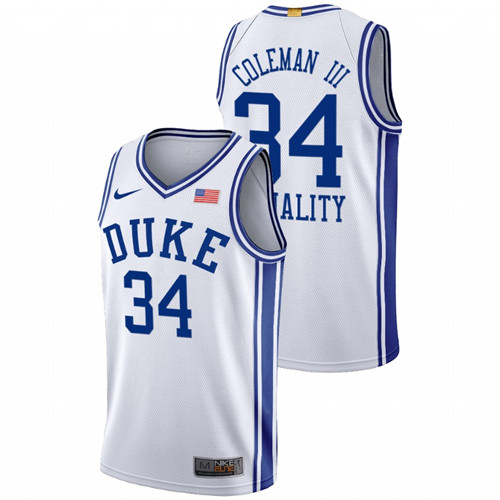 Men's White Duke Blue Devils Henry Coleman III Equality BLM Social Justice Basketball Jersey