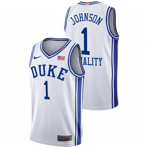 Men's White Duke Blue Devils Jalen Johnson Equality BLM Social Justice Basketball Jersey
