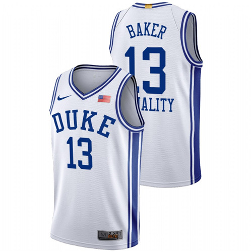 Men's White Duke Blue Devils Joey Baker Equality BLM Social Justice Basketball Jersey