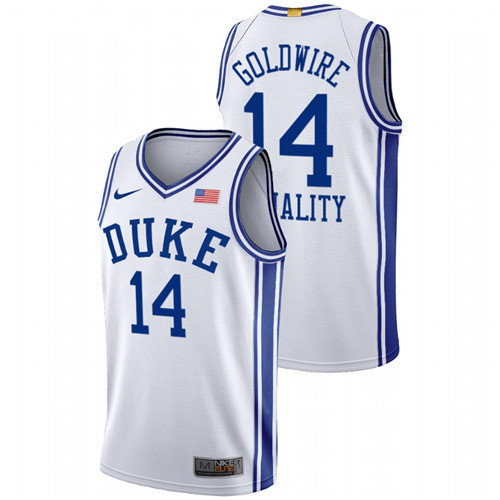 Men's White Duke Blue Devils Jordan Goldwire Equality BLM Social Justice Basketball Jersey
