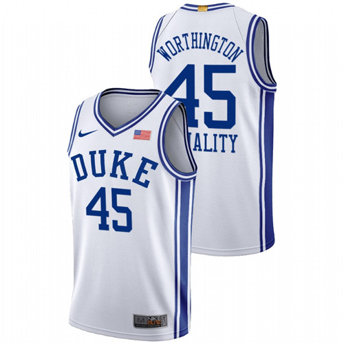 Men's White Duke Blue Devils Keenan Worthington Equality BLM Social Justice Basketball Jersey