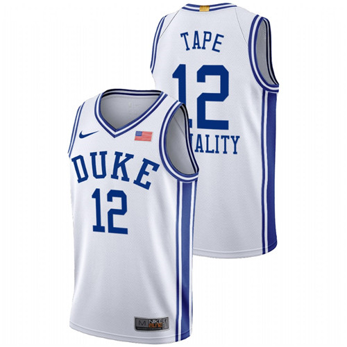 Men's White Duke Blue Devils Patrick Tape Equality BLM Social Justice Basketball Jersey