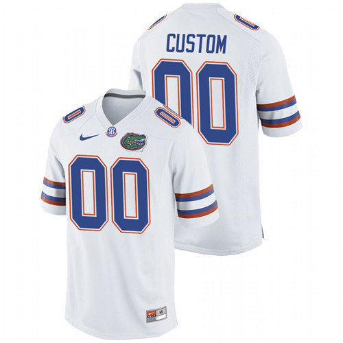 Men's White Florida Gators Custom College Football Away Game Jersey