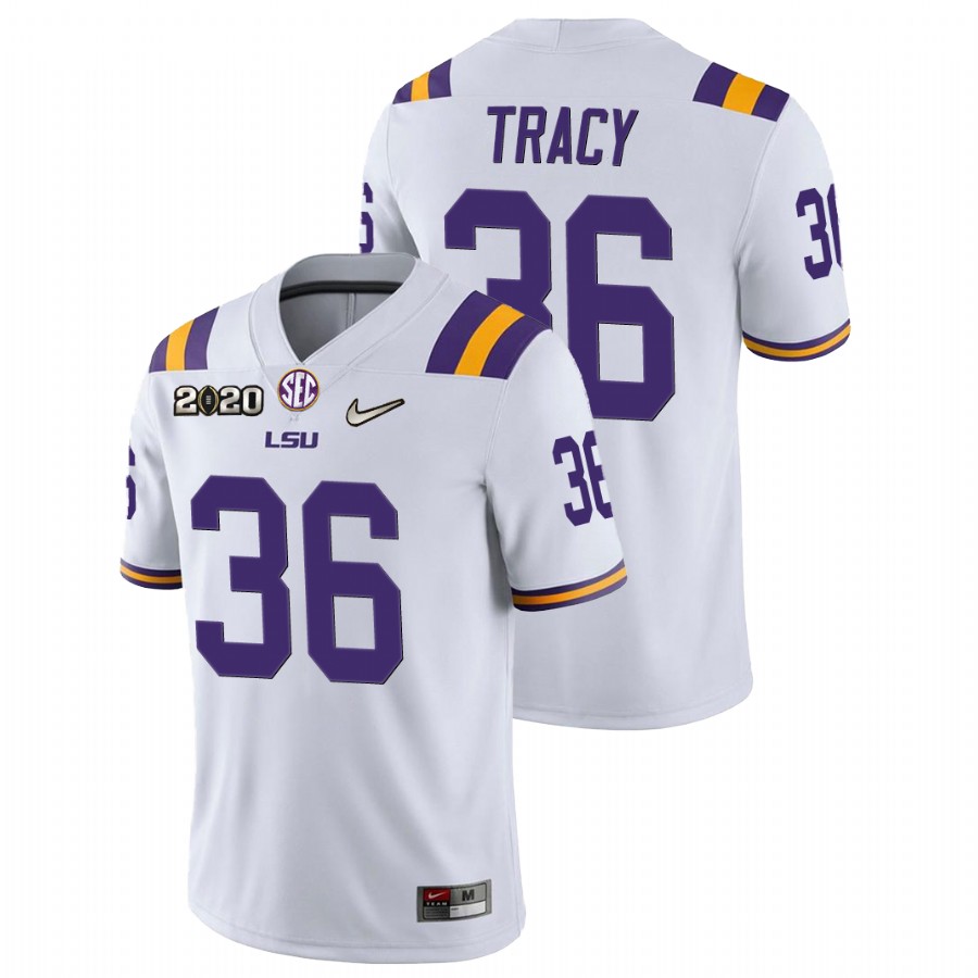 Men's White LSU Tigers Cole Tracy Game Football Jersey