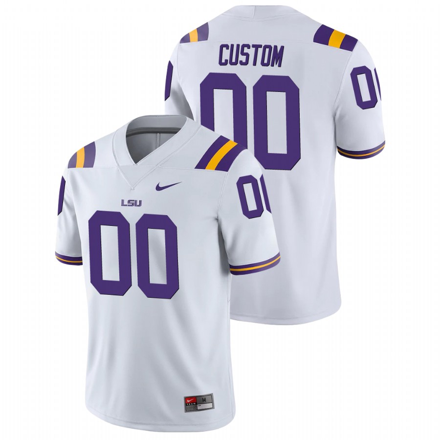 Men's White LSU Tigers Custom College Football Game Jersey