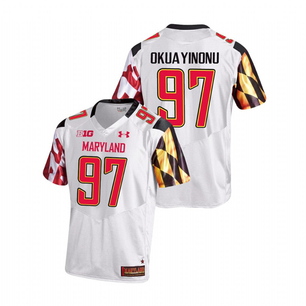 Men's White Maryland Terrapins Sam Okuayinonu College Football Game Jersey Men's Jersey Maryland Terrapins White Sam Okuayinonu College Football Game Jersey