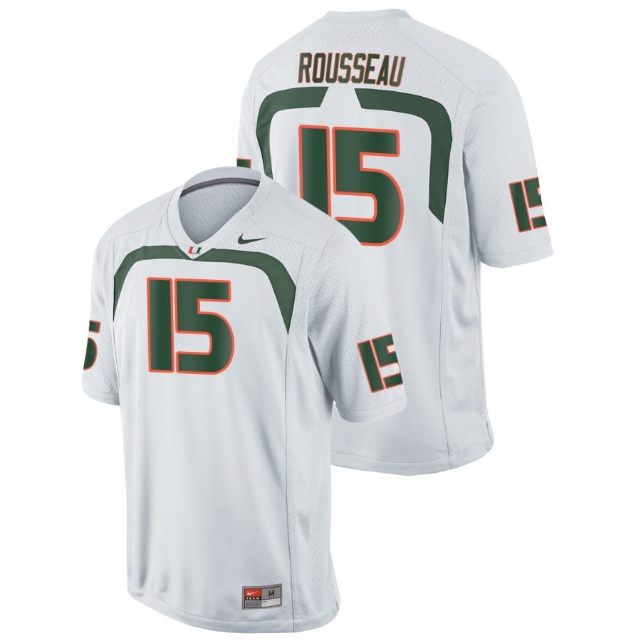 Men's White Miami Hurricanes Gregory Rousseau Game College Football Jersey Men's Jersey Miami Hurricanes White Gregory Rousseau Game College Football Jersey