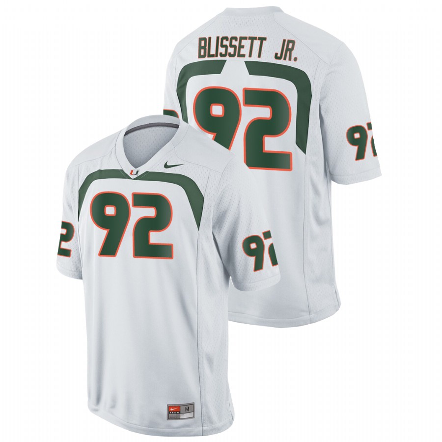 Men's White Miami Hurricanes Jason Blissett Jr. Game College Football Jersey Men's Jersey Miami Hurricanes White Jason Blissett Jr. Game College Football Jersey