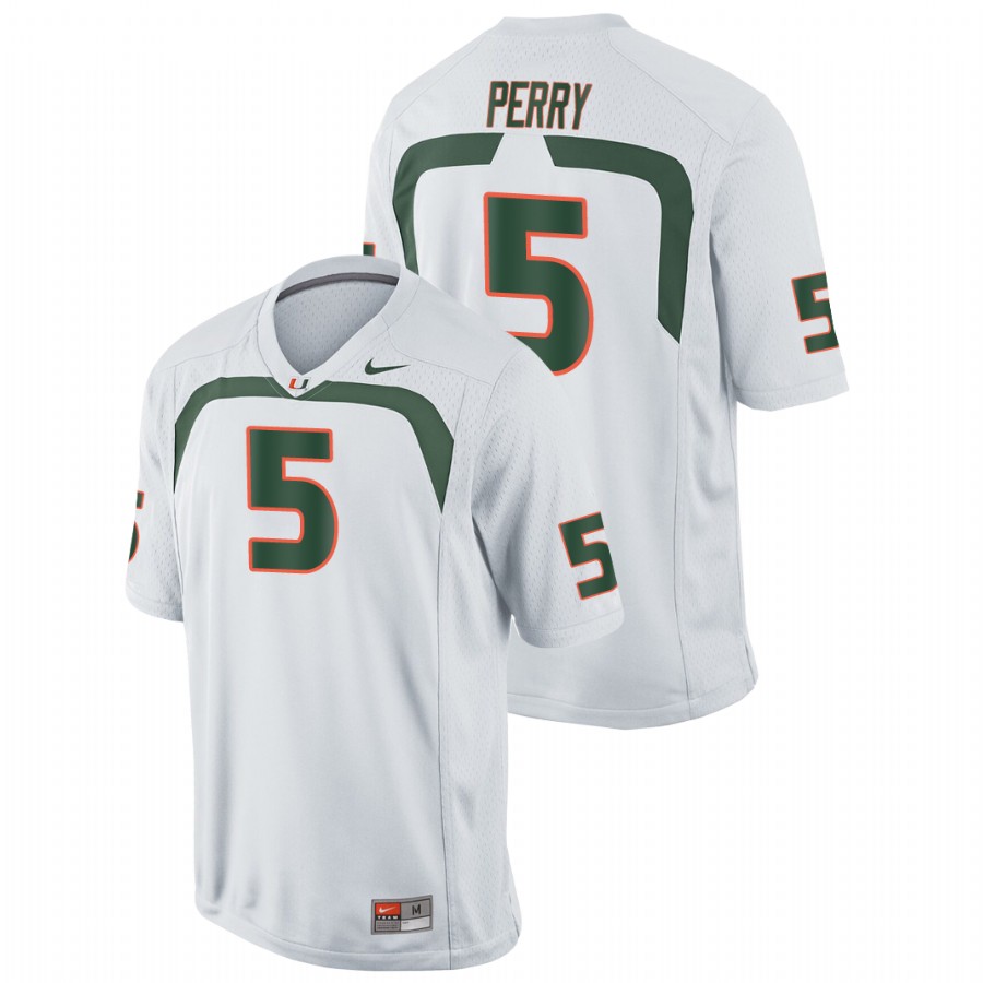 Men's White Miami Hurricanes N'Kosi Perry Game College Football Jersey Men's Jersey Miami Hurricanes White N'Kosi Perry Game College Football Jersey