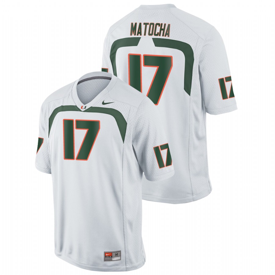Men's White Miami Hurricanes Peyton Matocha Game College Football Jersey Men's Jersey Miami Hurricanes White Peyton Matocha Game College Football Jersey